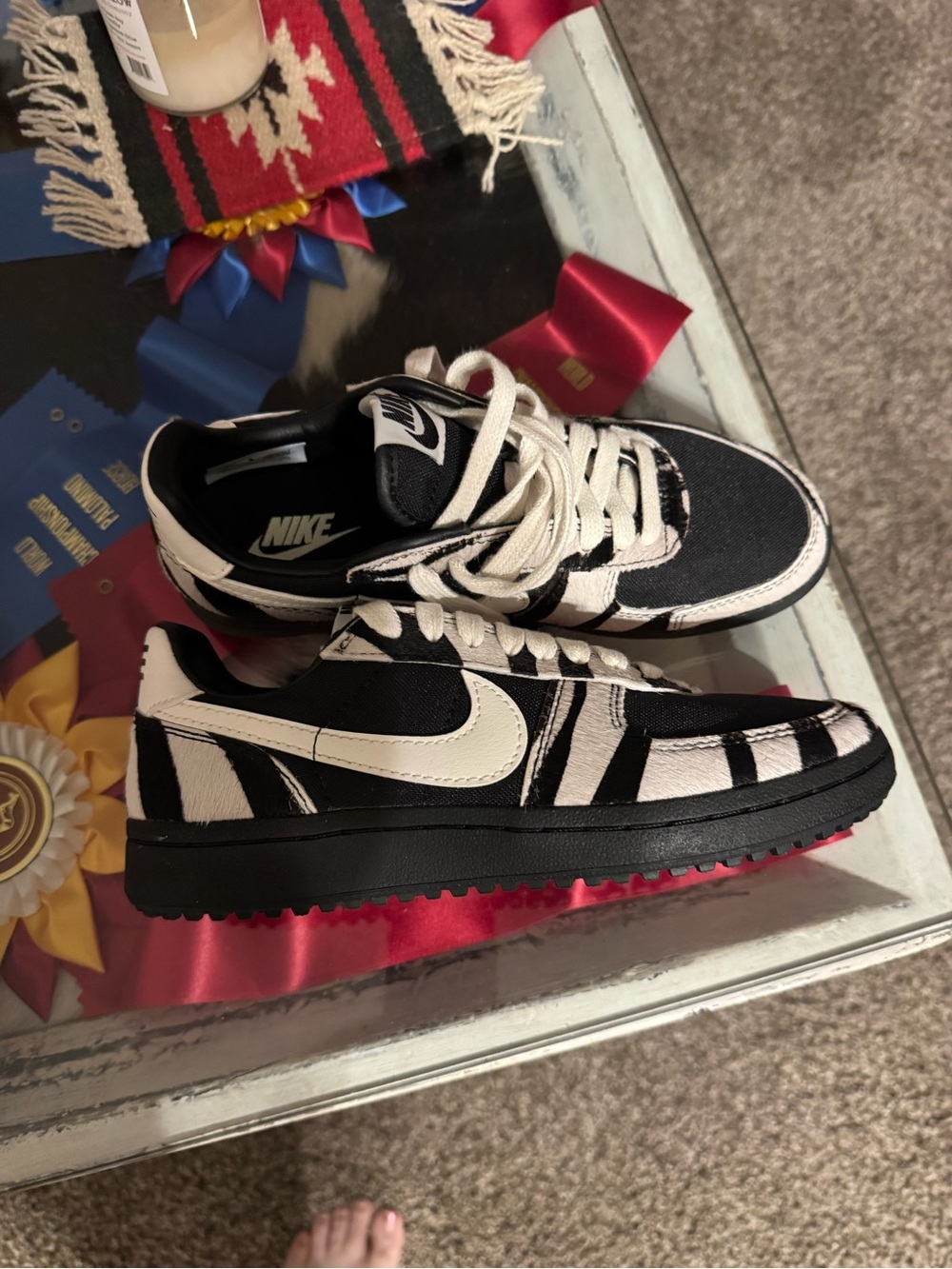 Nike women  Black & White Zebra-Pattern Low-Top Sneakers